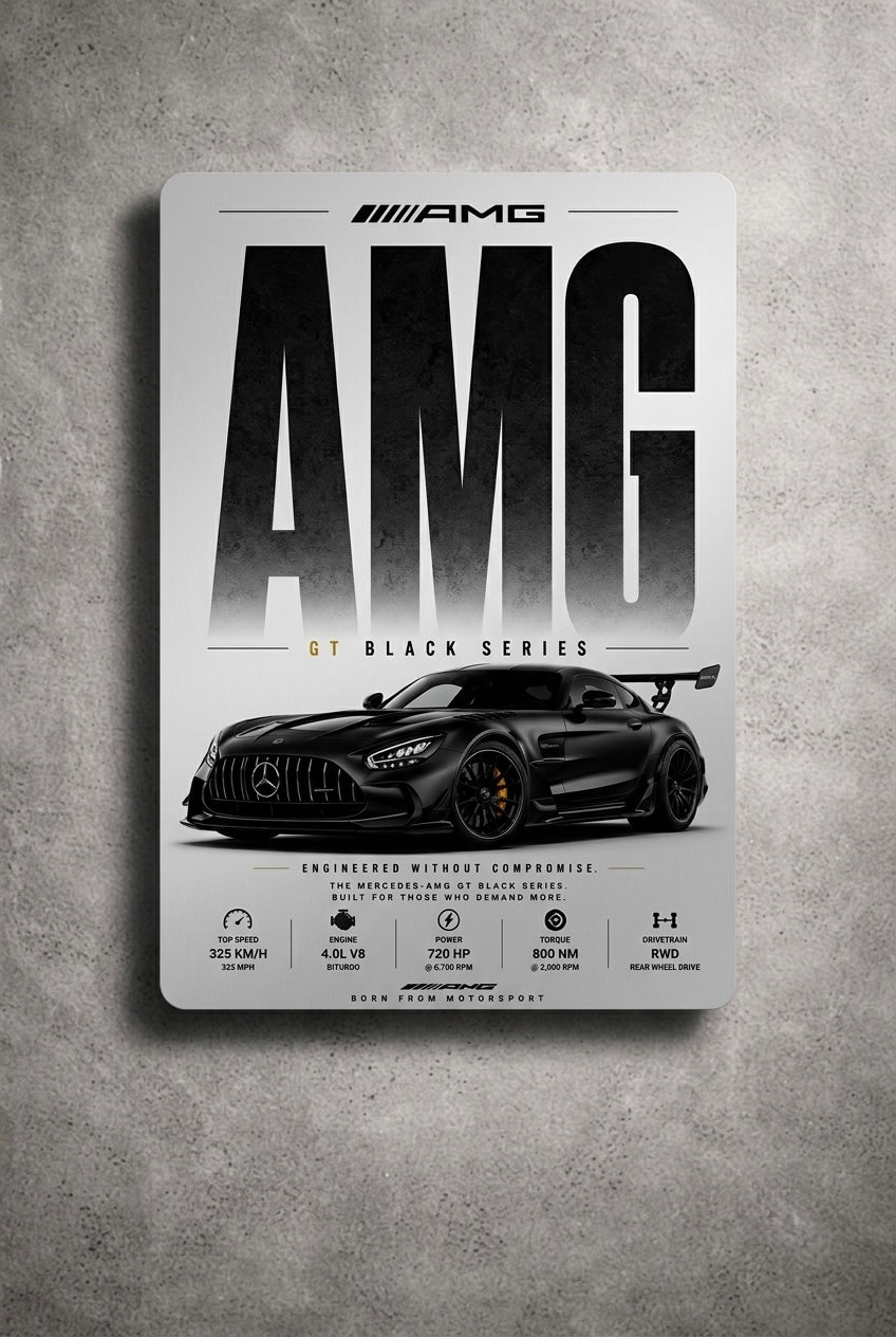 "Engineered Without Compromise" – Mercedes-AMG GT Black Series Metal Poster