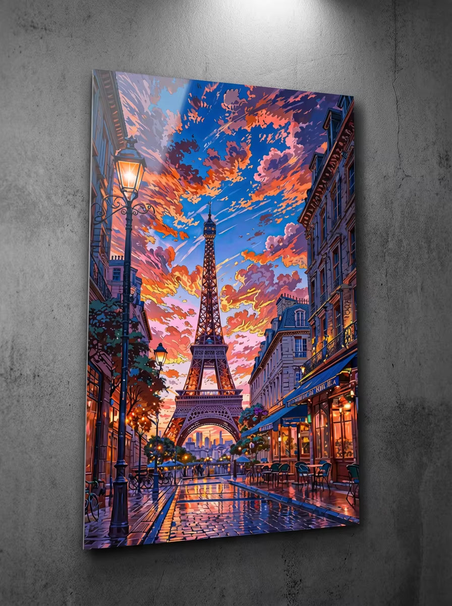 "Boulevard Lumière" – Eiffel Sunset Metal Poster