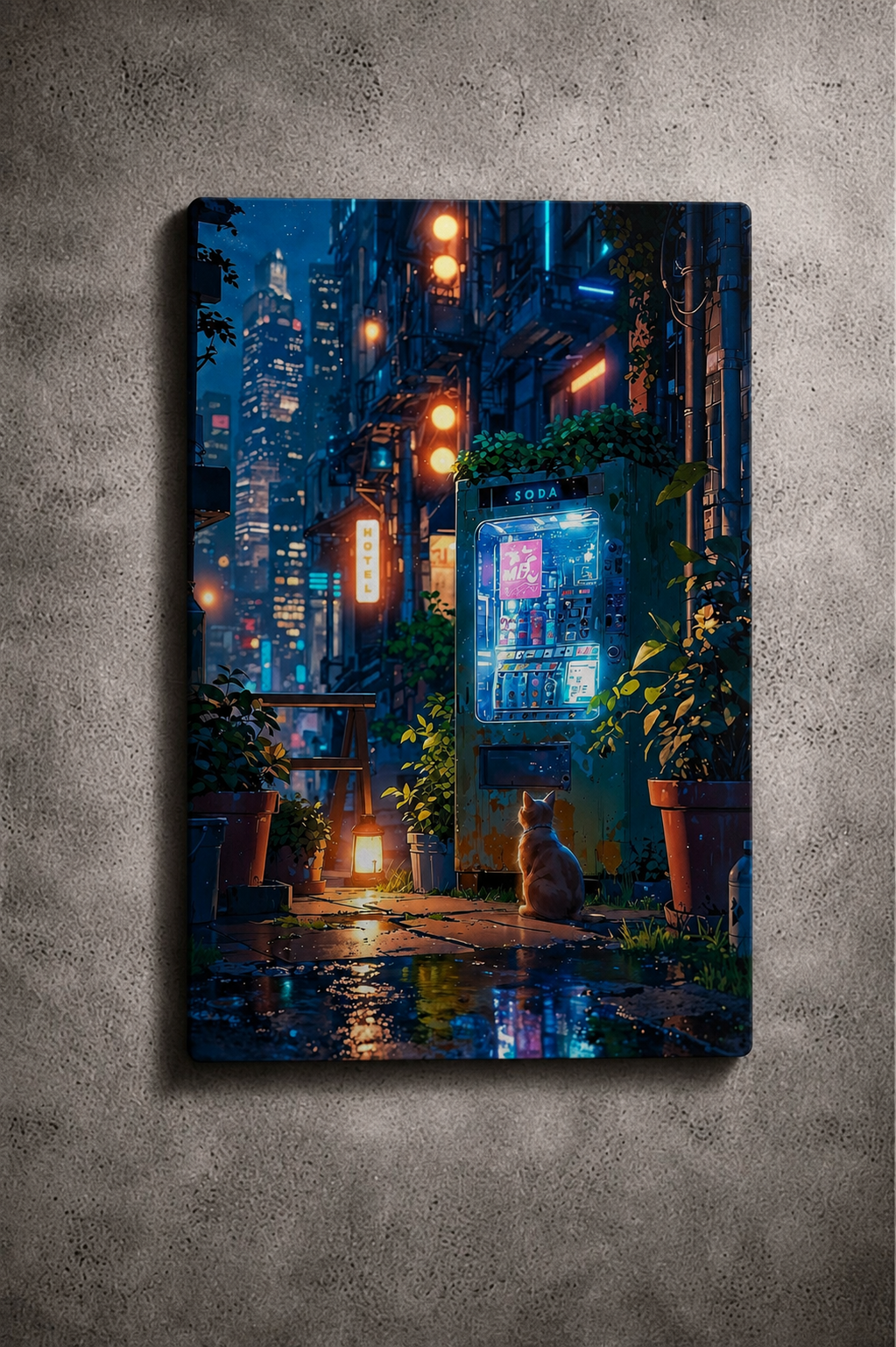 "Neon Alley" – Cyber Cat Metal Poster
