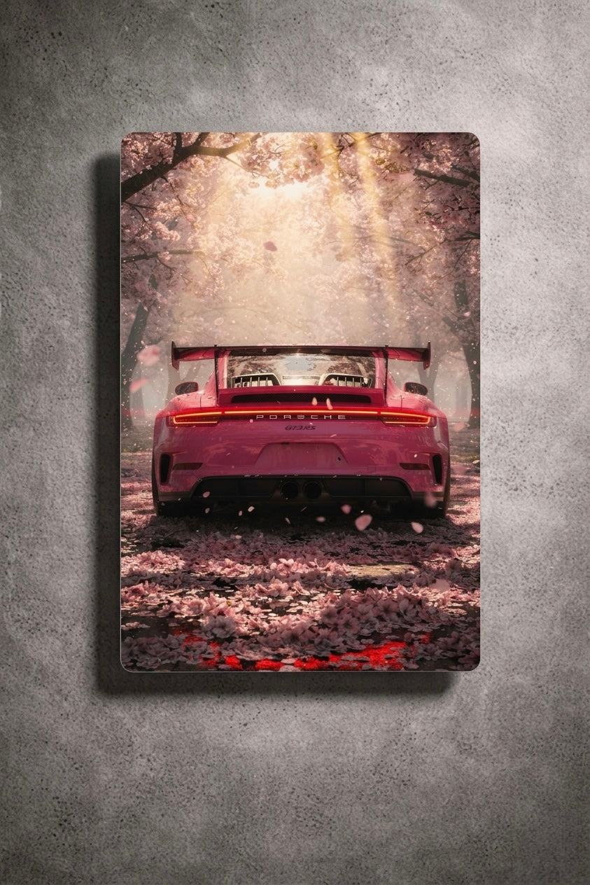"Petals & Power" – Porsche 911 GT3 RS Metal Poster