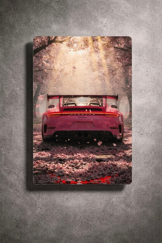 "Petals & Power" – Porsche 911 GT3 RS Metal Poster