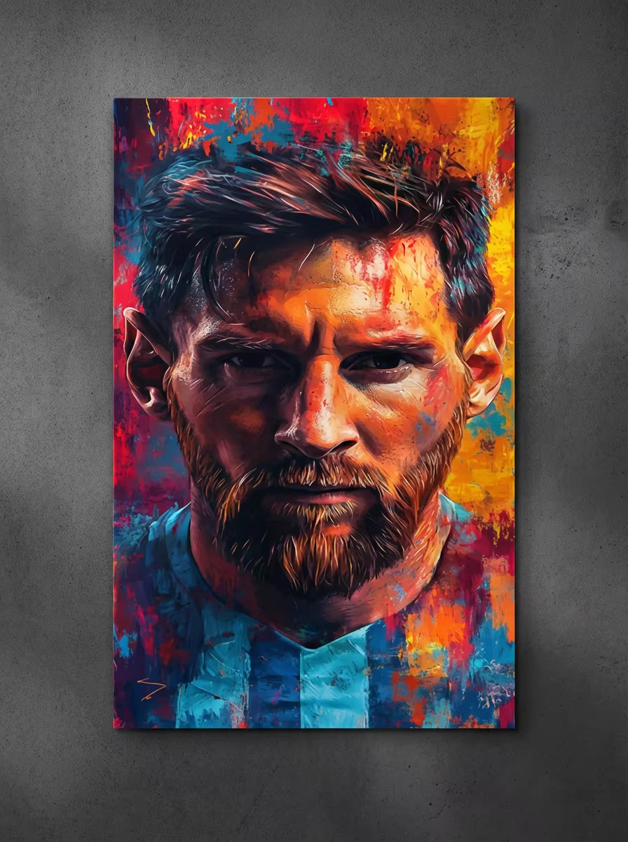 "Chromatic Icon" – Messi Abstract Metal Poster