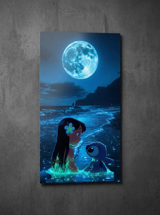 "Midnight Ohana" – Stitch Moonlight Metal Poster