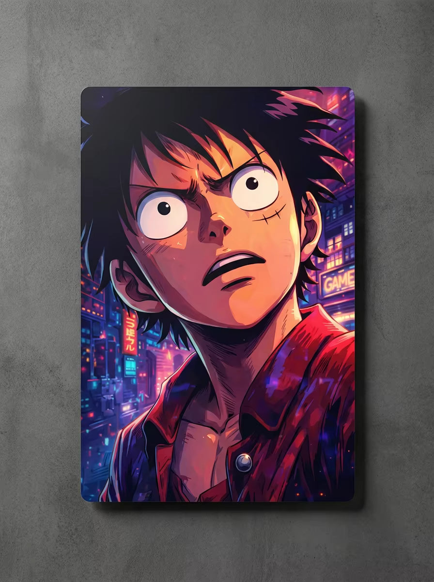 "Future Pirate King" – Luffy Neon Edition Metal Poster